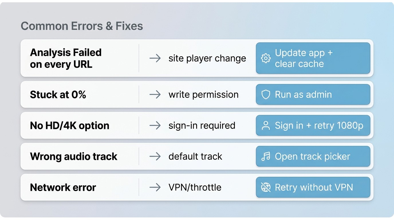 Symptom to fix quick reference