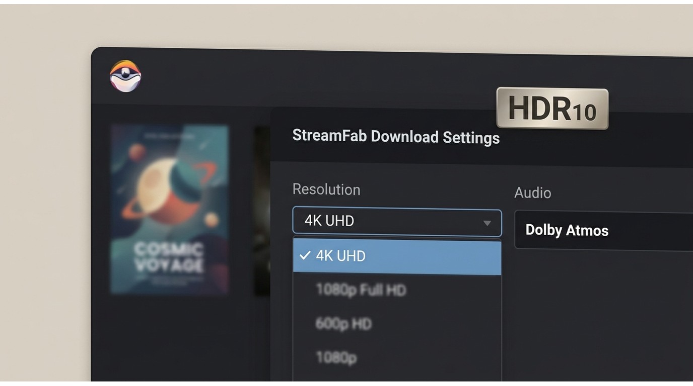 StreamFab Disney Plus Downloader settings panel showing 4K UHD, Dolby Vision, and Dolby Atmos option