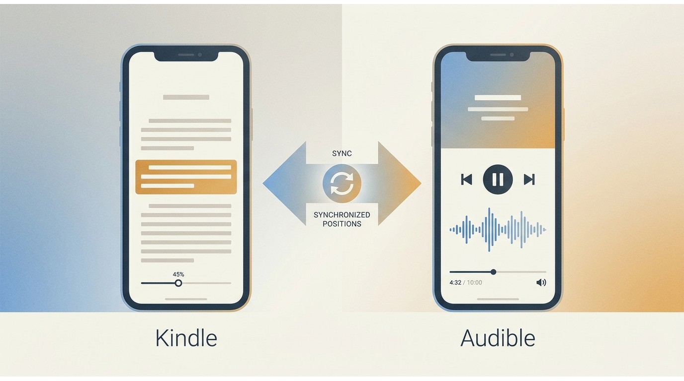 Whispersync for Voice syncing Kindle reading position on one phone with Audible listening position o