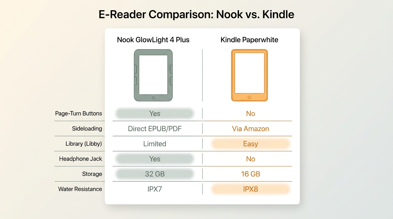 Nook vs kindle key differences at a glance