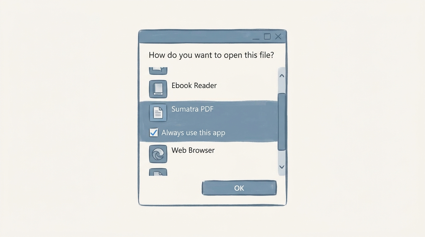 Windows 11 right-click Open With dialog for an EPUB file, with Always use this app checkbox ticked
