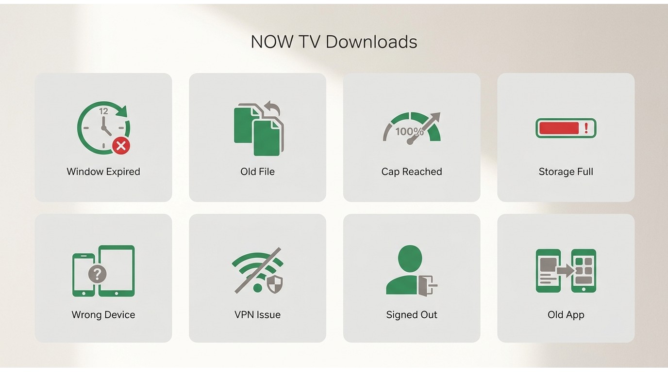 NOW TV download troubleshooting checklist: expired window, per-title cap, wrong device, and 5 more c