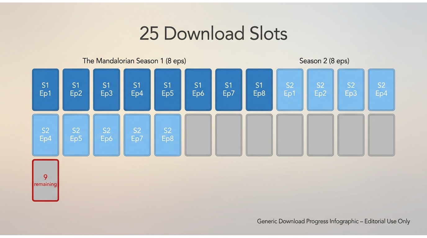 25-title cap: two Mandalorian seasons fill 24 of 25 Disney+ download slots, leaving only one remaini