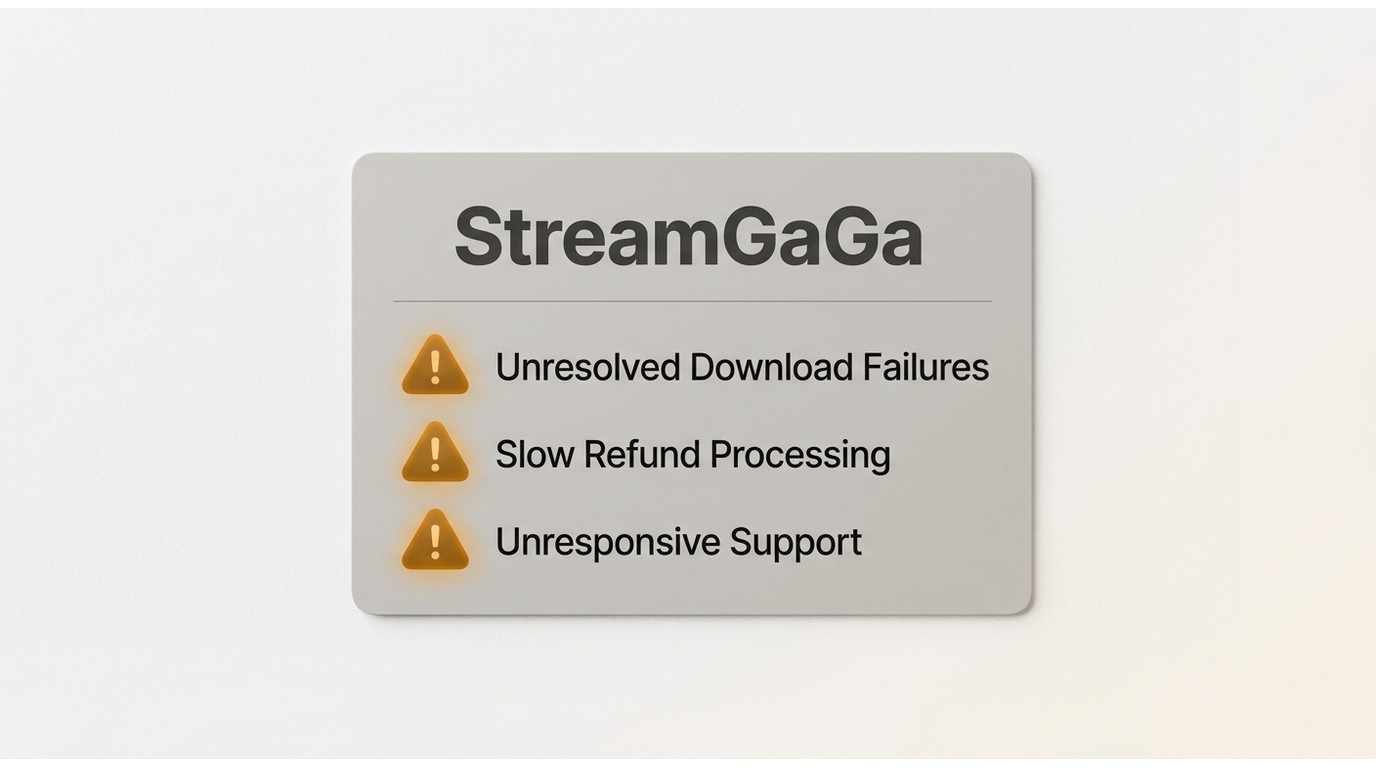 StreamGaGa risk summary: unresolved download failures, slow refunds, and unresponsive support flagge