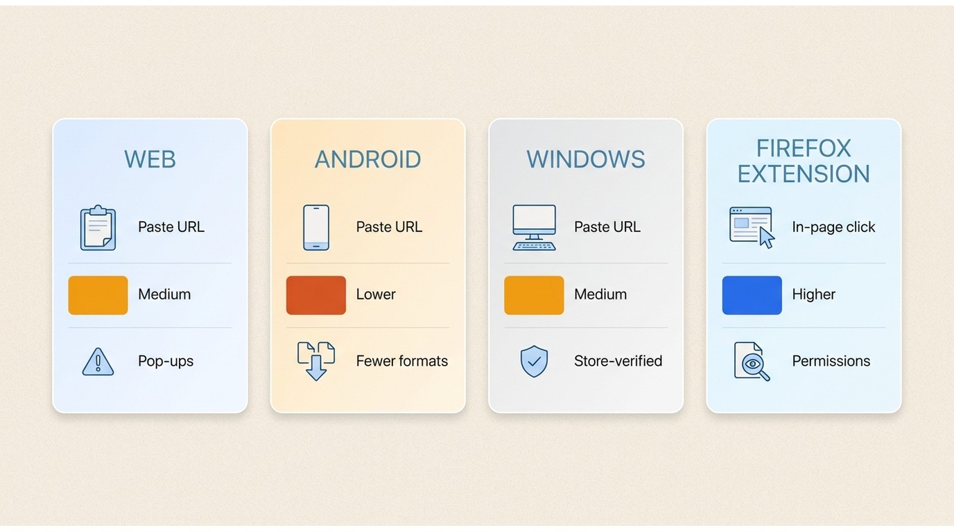 9xbuddy web, Android, Windows, and Firefox extension compared by input method and reliability