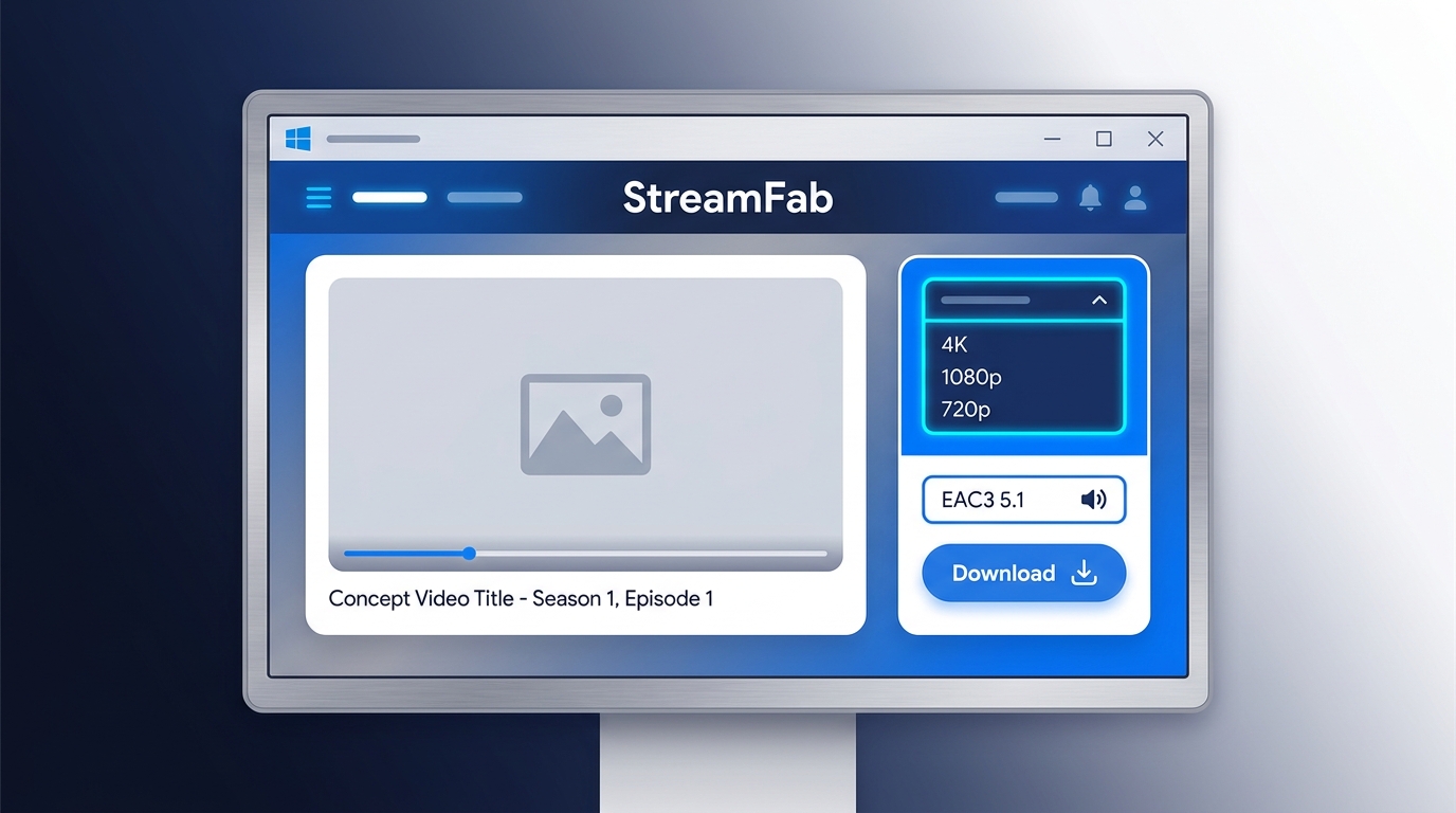 StreamFab downloader panel showing 4K quality dropdown, EAC3 5.1 audio selector, and Download button