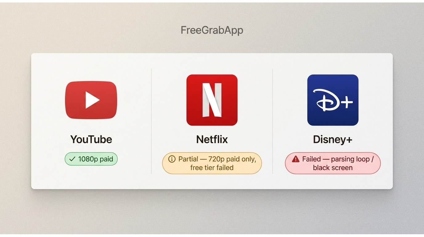 Freegrabapp test results platform by platform