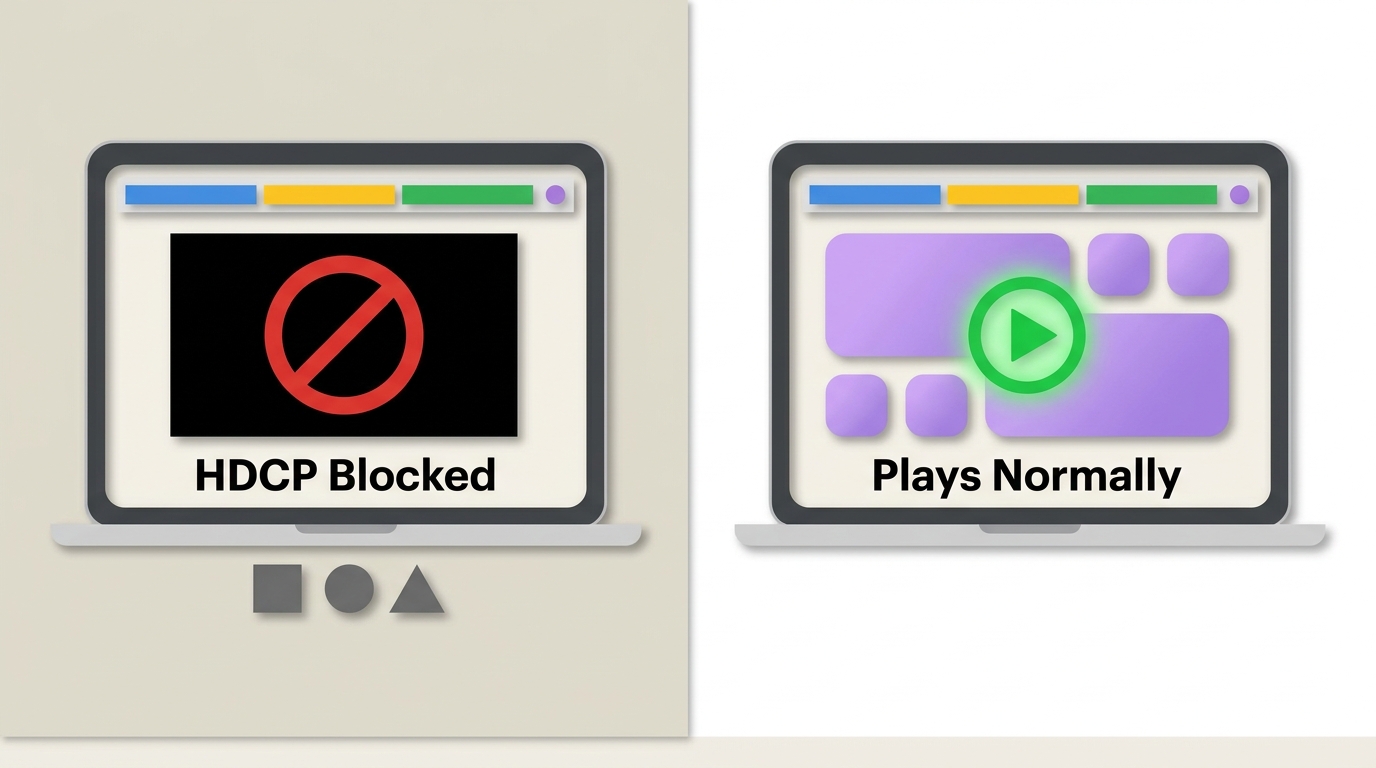 QuickTime screen recording of HBO Max showing a black rectangle instead of video due to HDCP protect