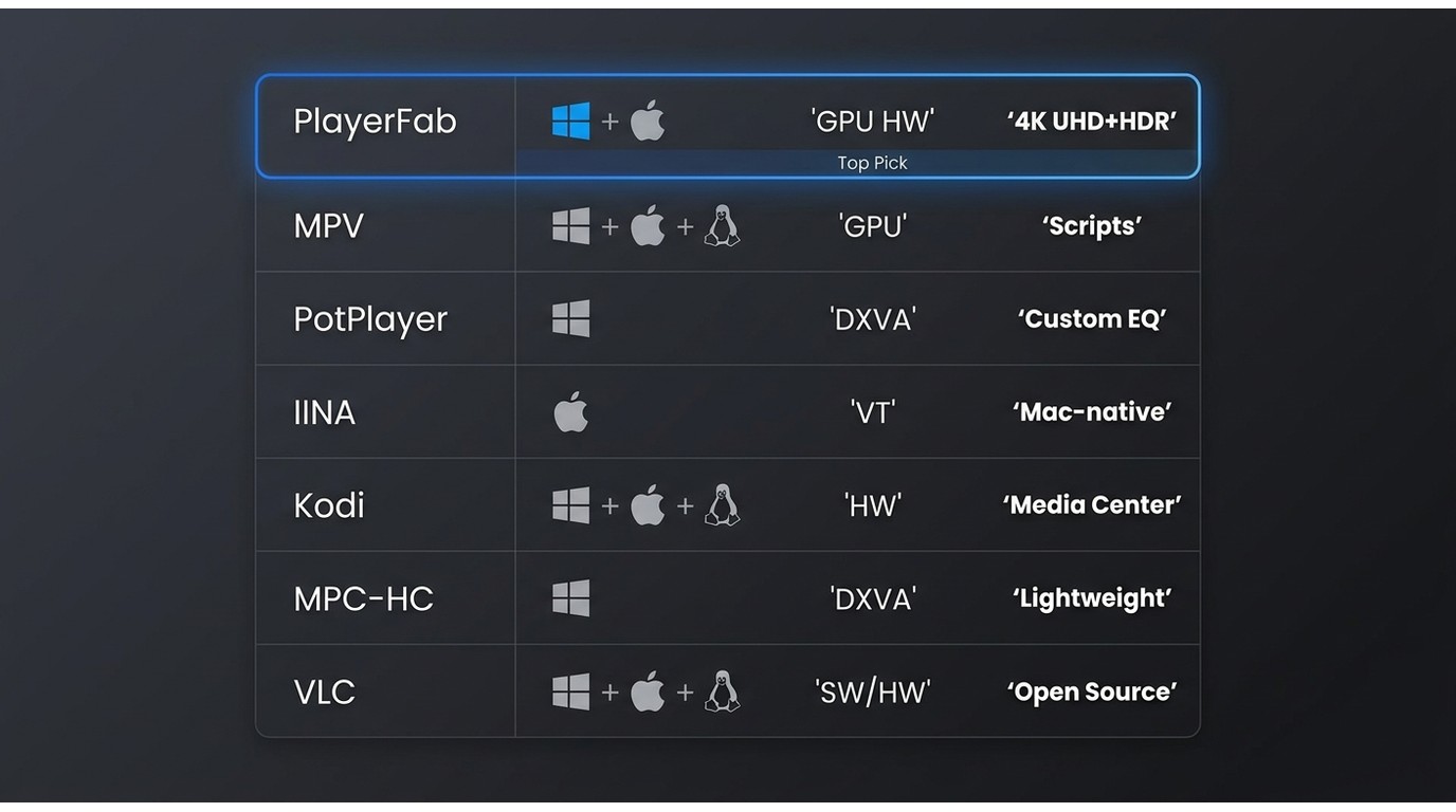 Comparison vlc alternatives at a glance
