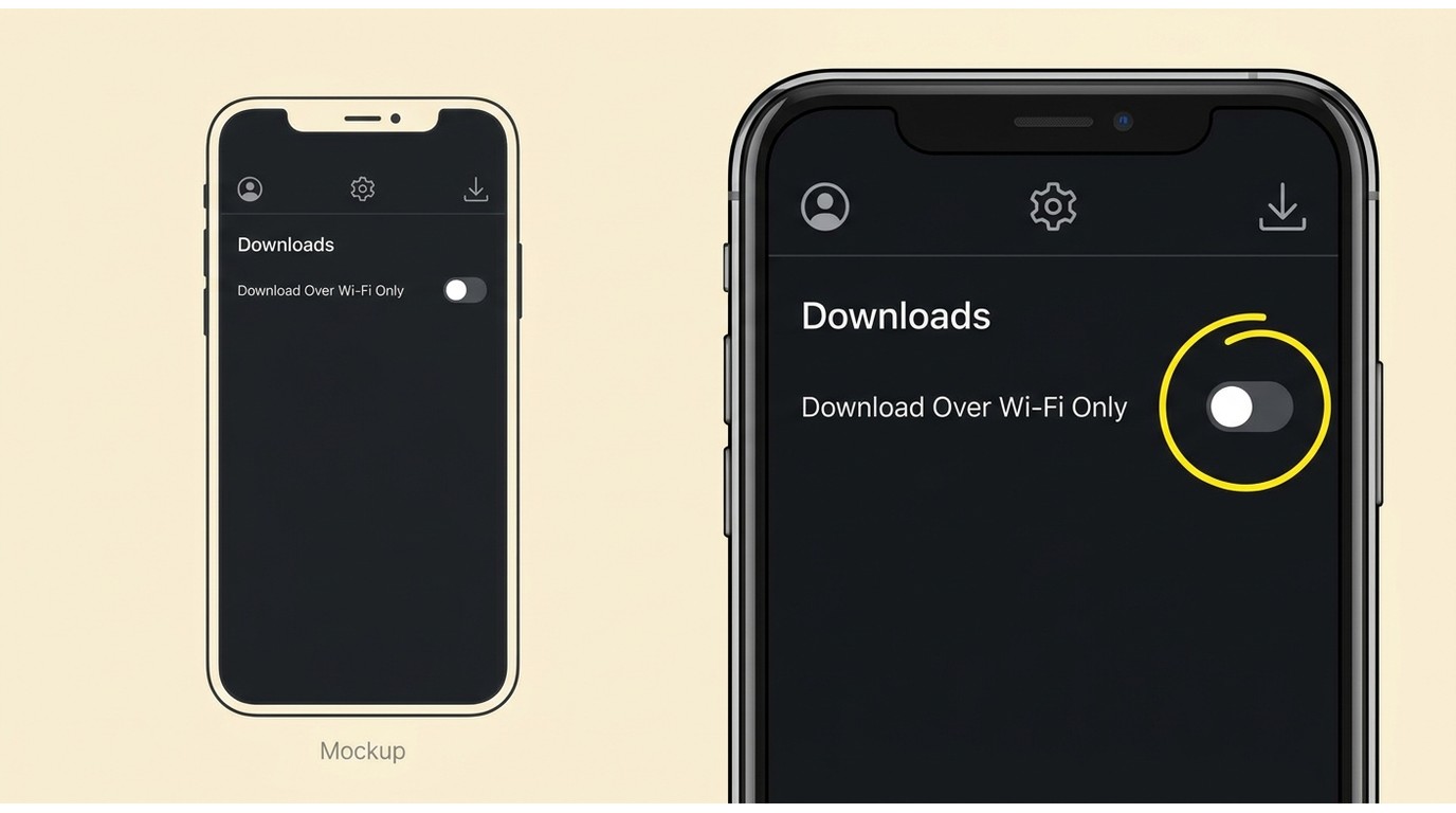 HBO Max app Downloads settings with Download Over Wi-Fi Only toggle highlighted