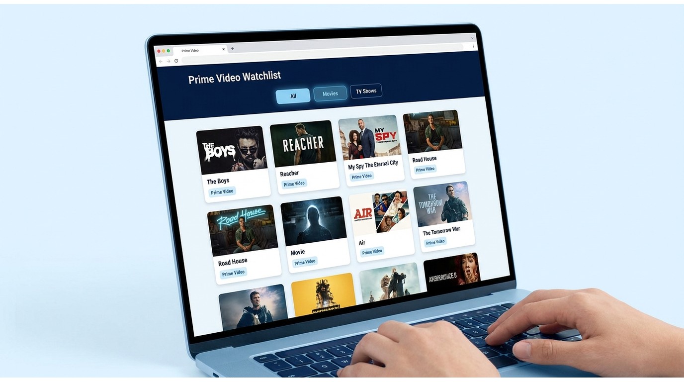 Amazon Prime Video Watchlist in browser with All, Movies, TV Shows filter tabs highlighted at top of