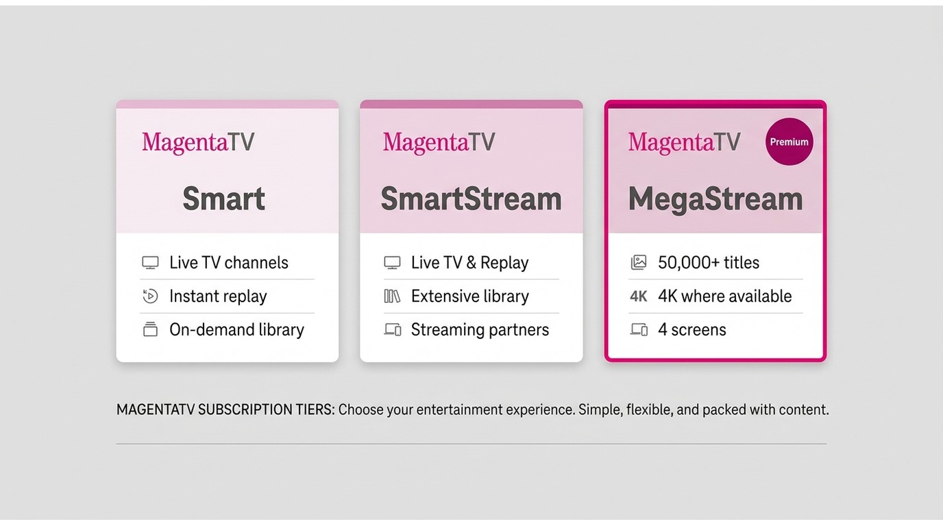 MagentaTV Smart vs SmartStream vs MegaStream subscription tiers with included features