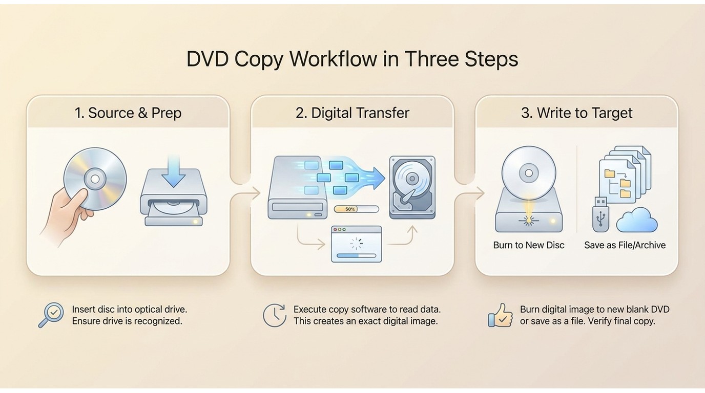 Dvd copy workflow in three steps