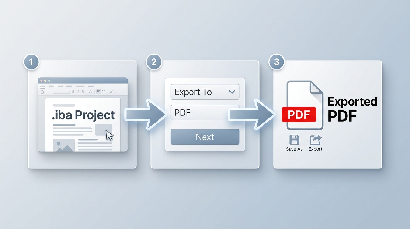 Pages exporting an IBA project to PDF on macOS