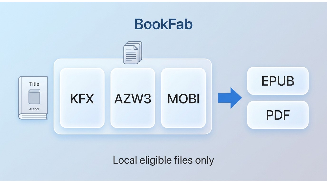 BookFab Kindle Converter supports local KFX, AZW3, and MOBI files