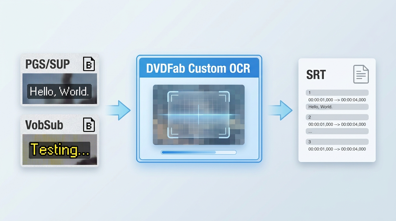 PGS and VobSub subtitle images converted by DVDFab Custom OCR into editable SRT text.