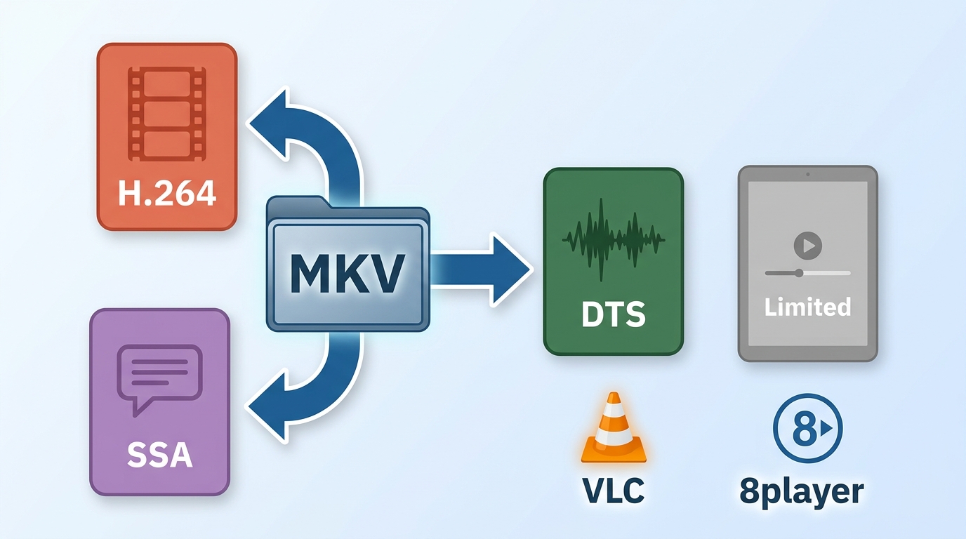 MKV container tracks showing why video, audio, and subtitles can behave differently on iPad.