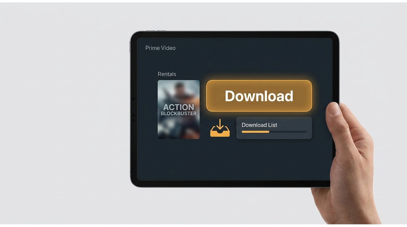 Prime Video 租借影片页面的 Download 按钮和 Downloads 下载列表