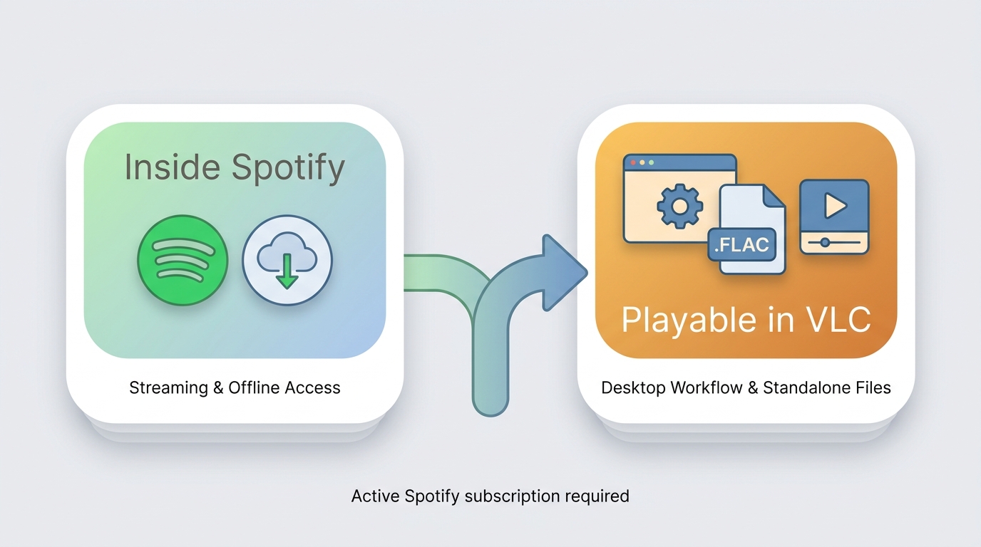 Spotify Lossless stays in the app, while standalone FLAC files play in VLC.