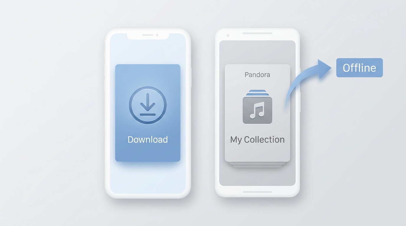 Pandora mobile download control and My Collection Offline library on iPhone and Android.