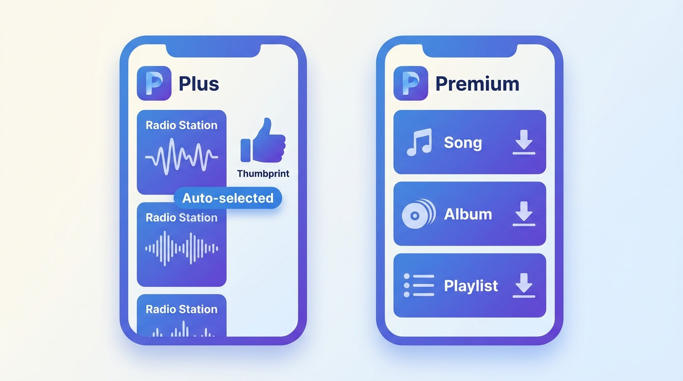 Pandora Plus automatic offline stations versus Pandora Premium selected music downloads