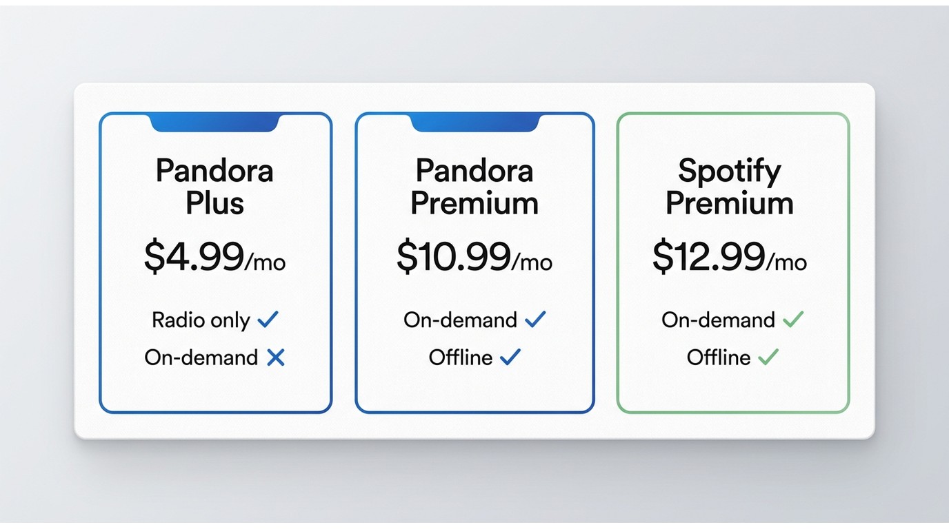 Pandora Plus vs Pandora Premium vs Spotify Premium: price, on-demand access, and best-fit listener t
