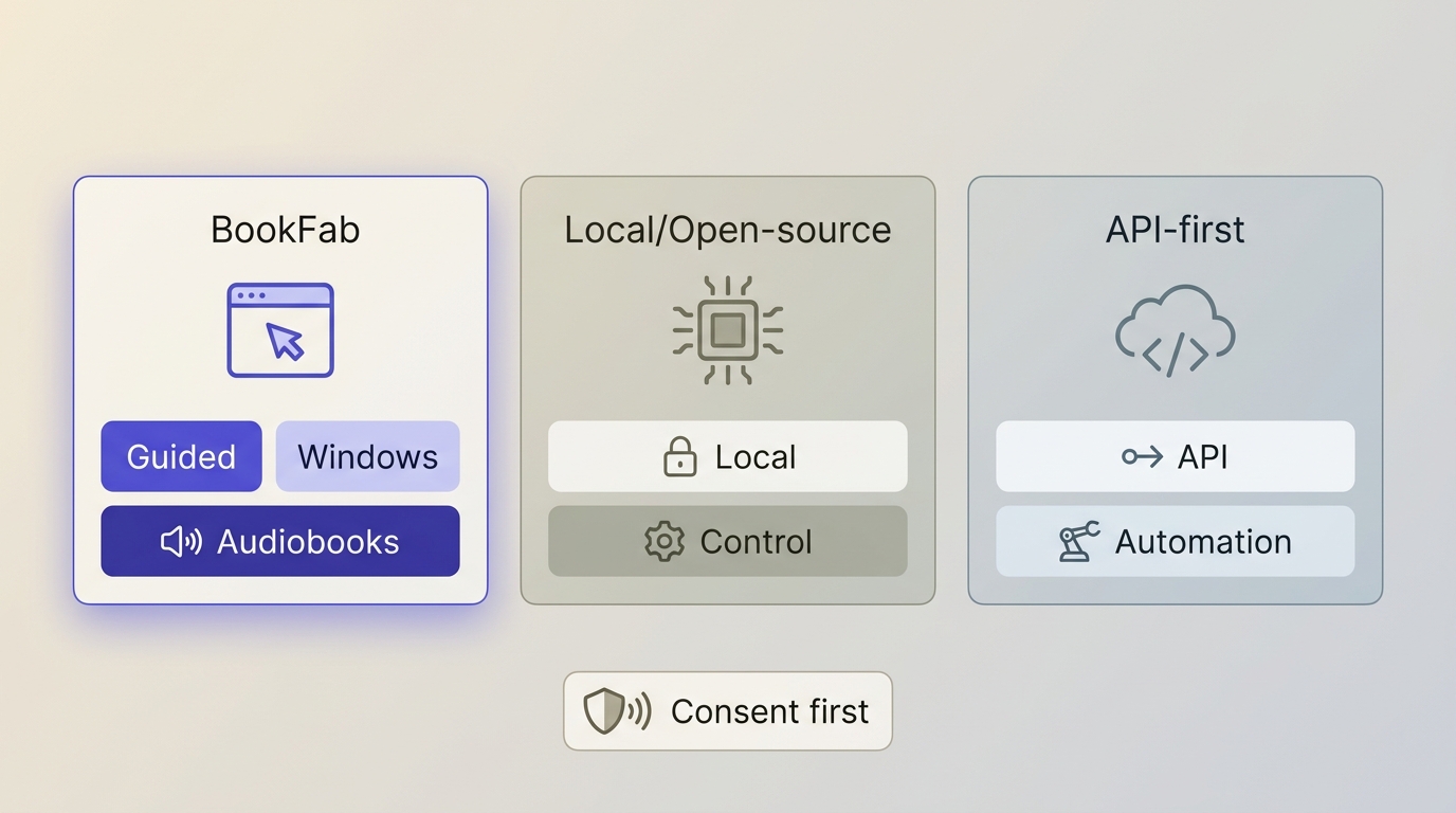 BookFab、本地开源工具与 API 语音服务的部署和有声书适用性对比