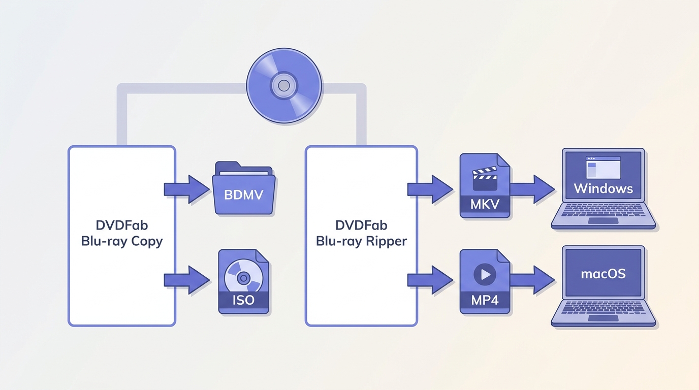 DVDFab Blu-ray Copy preserves BDMV and ISO, while Ripper creates MKV or MP4
