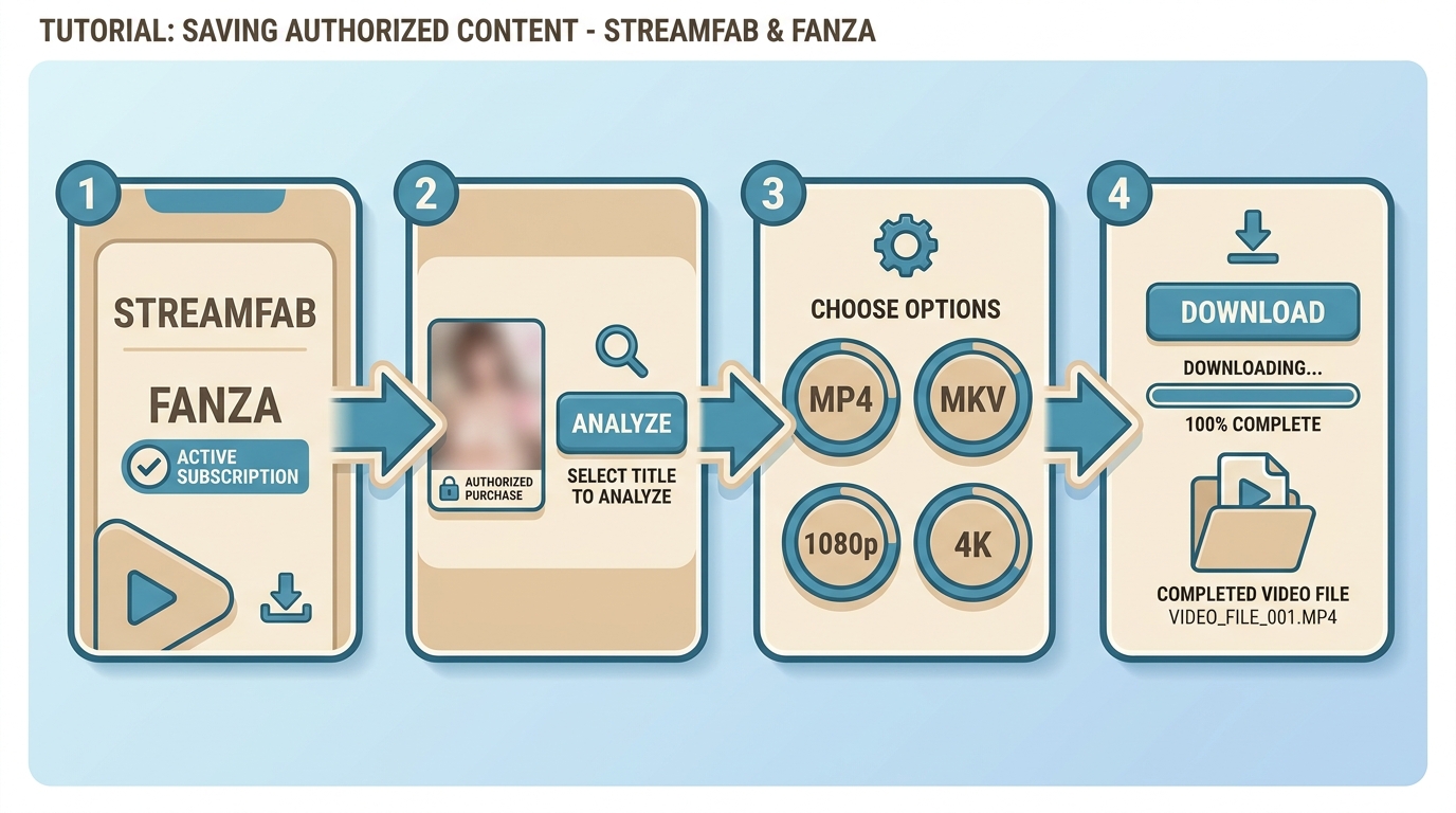 Four StreamFab steps to analyze a FANZA title and save it as MP4 or MKV