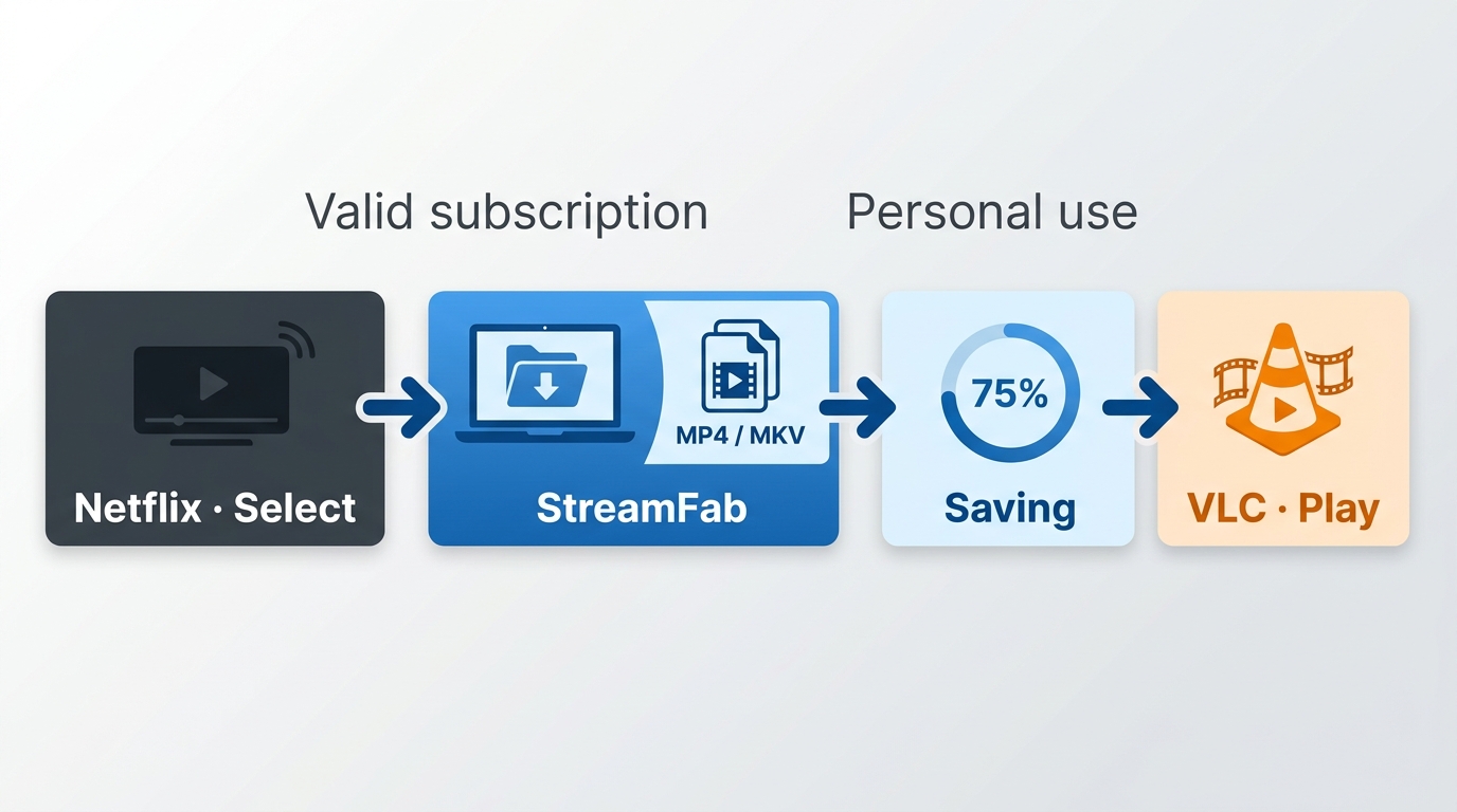 Netflix titles saved with StreamFab as MP4 or MKV for local VLC playback