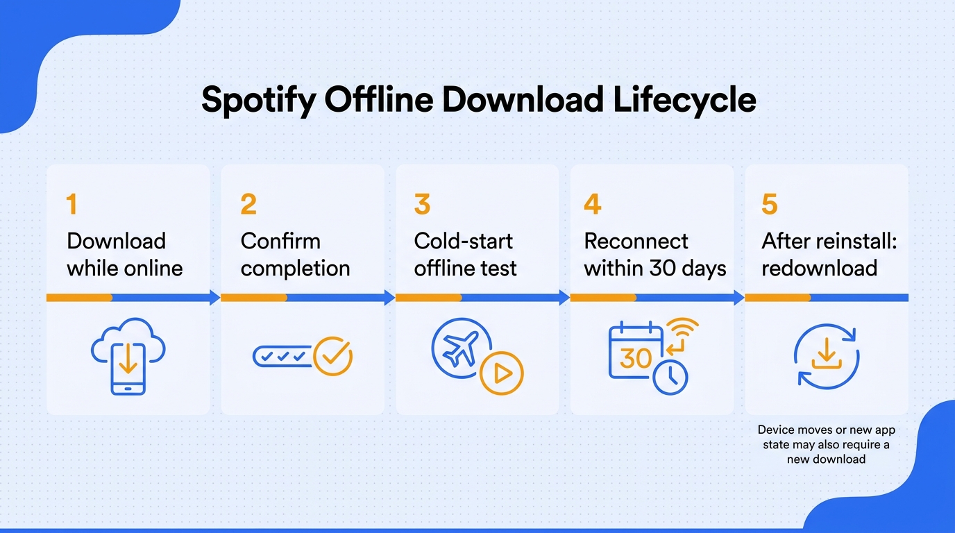Spotify downloads live inside an ongoing app-and-account lifecycle, not as permanent transferable fi