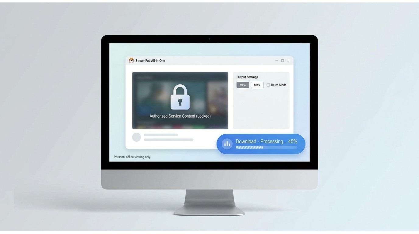 StreamFab All-In-One desktop controls for MP4 or MKV local downloads and batch processing.