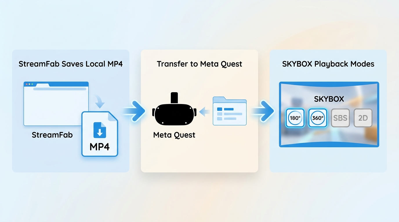 将 StreamFab 文件传到 Meta Quest,并在 SKYBOX 选择 180°或360°播放模式