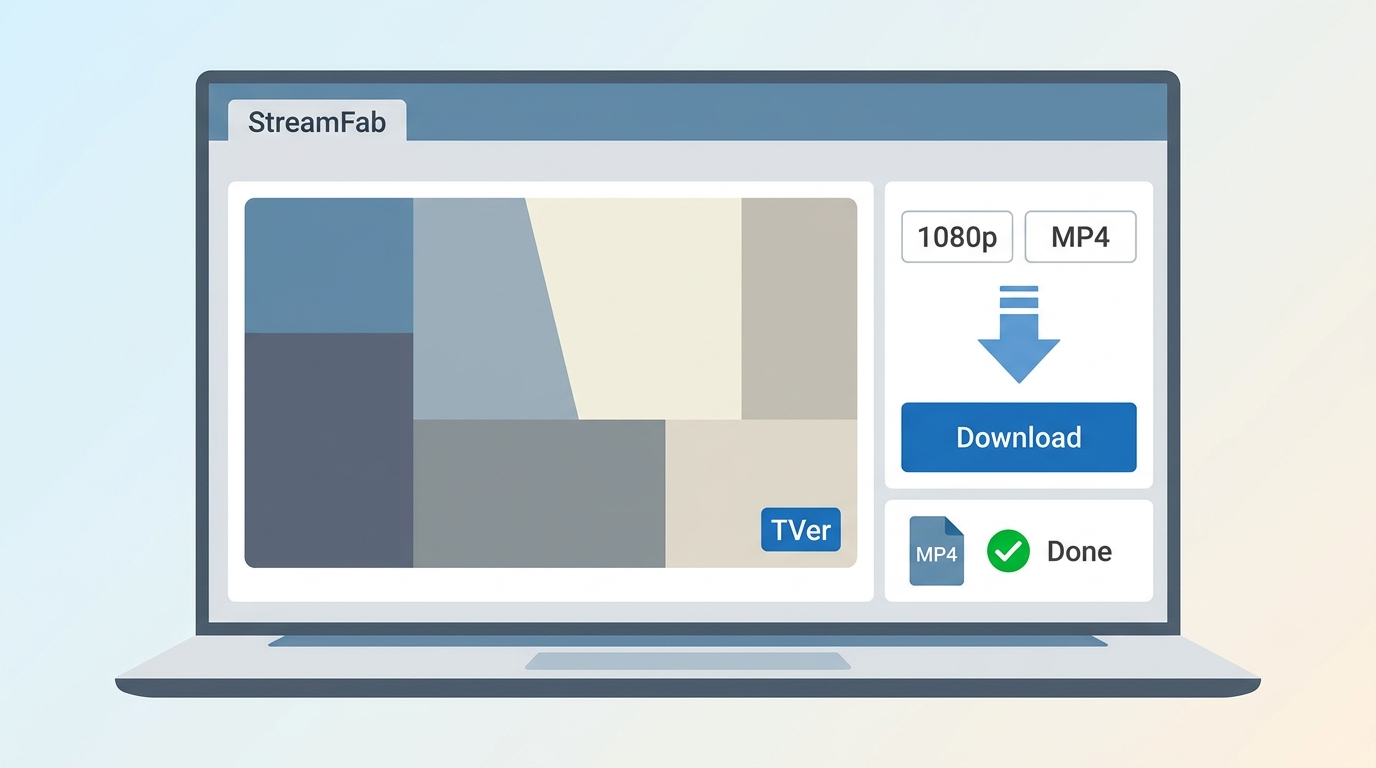 StreamFab TVer Downloader selecting a TVer program with 1080p MP4 download settings.