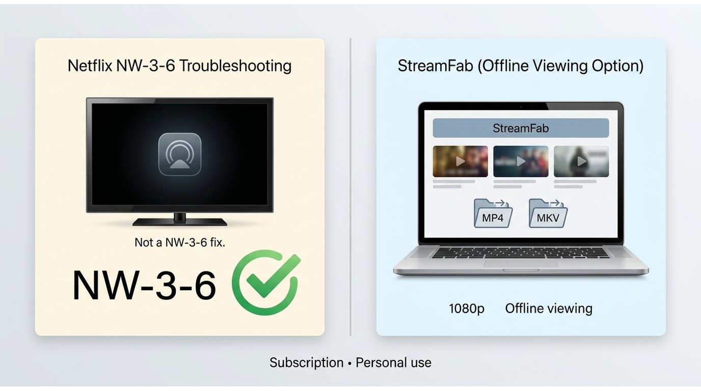 Netflix troubleshooting and StreamFab MP4 or MKV offline viewing as separate workflows.