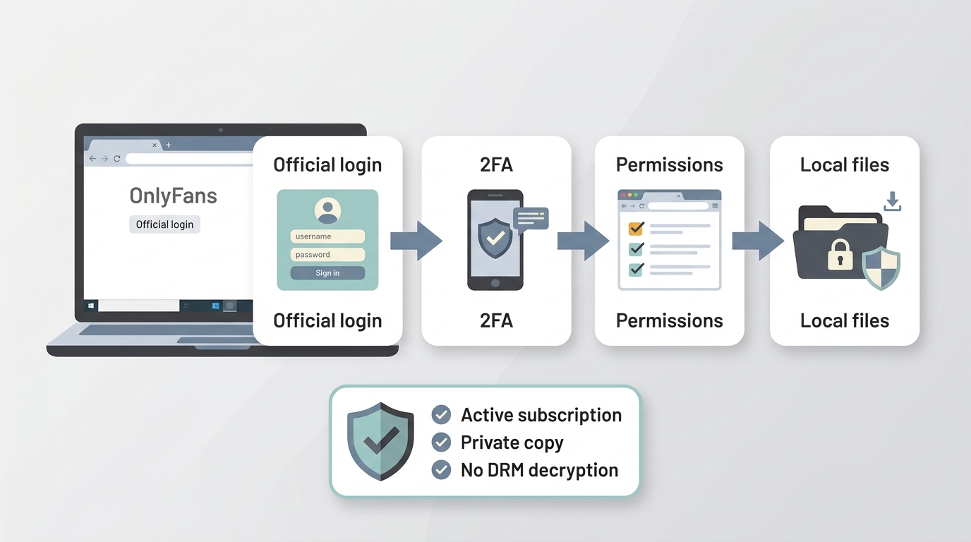 OnlyFans safe-use steps: official login, 2FA, local files, and permission review