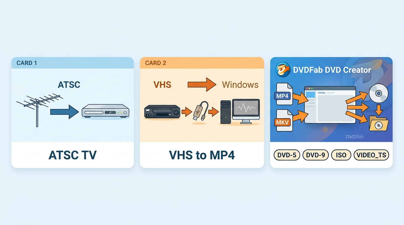 ATSC recorder, USB VHS capture, and DVDFab DVD Creator use cases