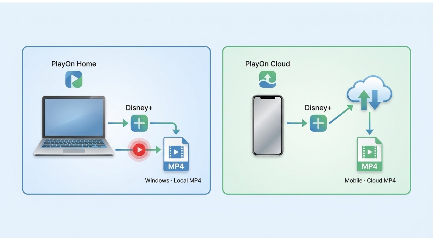 PlayOn Home and PlayOn Cloud workflows for recording Disney+ to MP4
