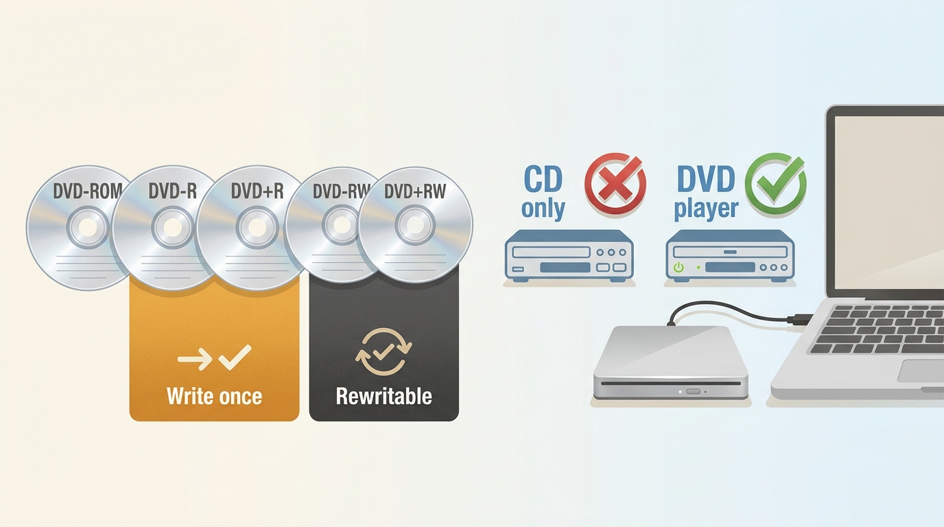 DVD format compatibility with CD players, DVD players, and USB DVD drives