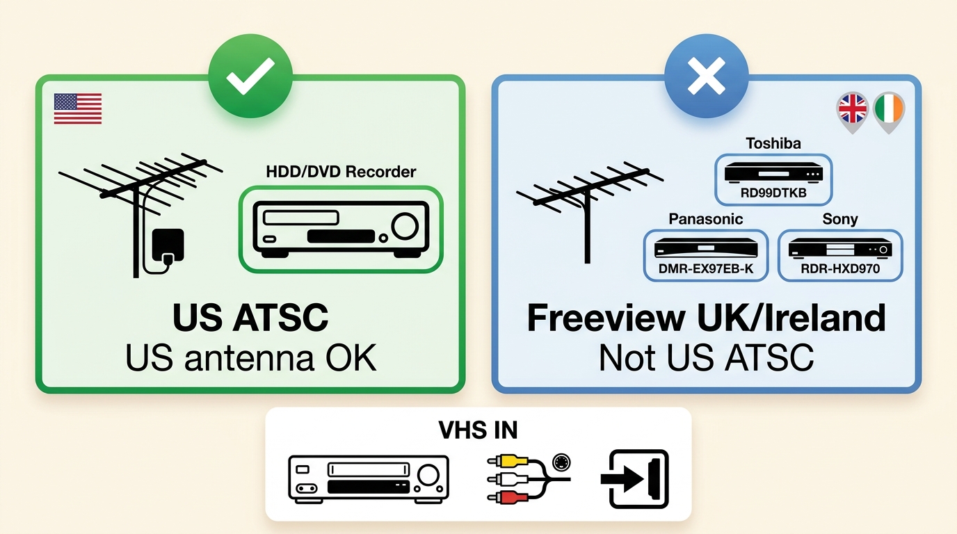 ATSC and Freeview tuner compatibility for US antenna TV and VHS inputs