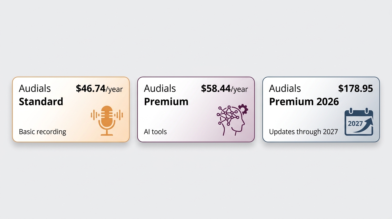 Audials One 2026 editions compared by price, license, and core features