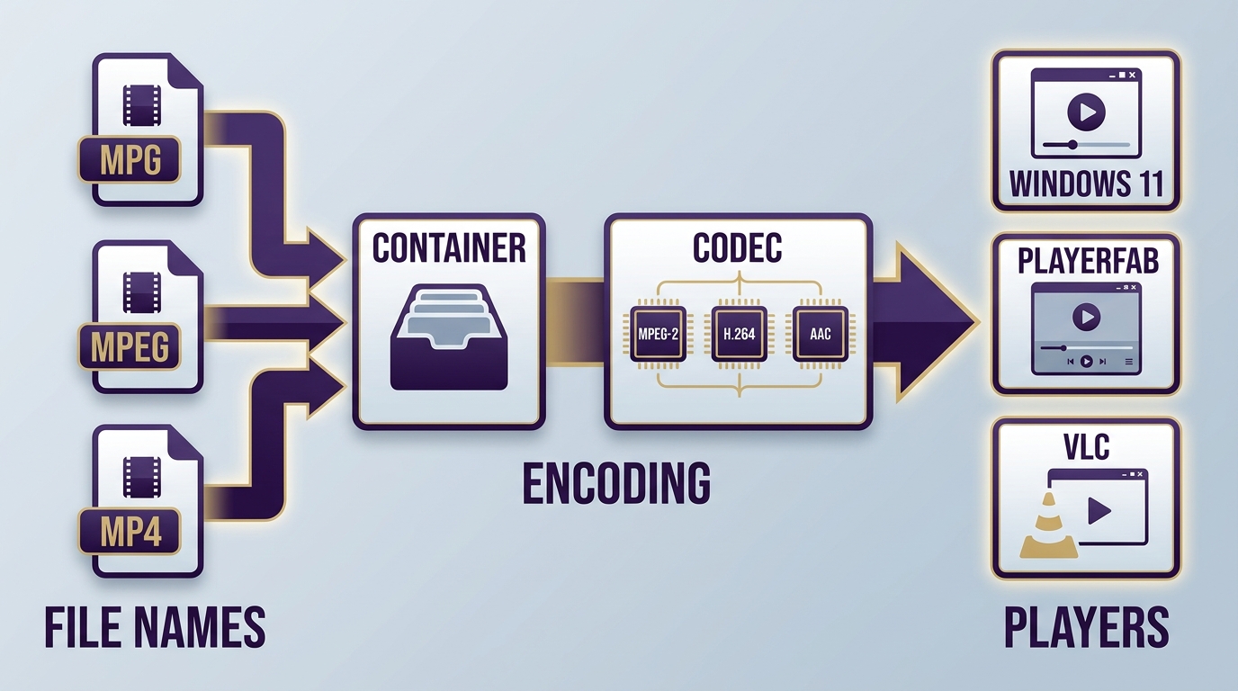 How MPG and MP4 labels connect to codecs, containers, and playback routes