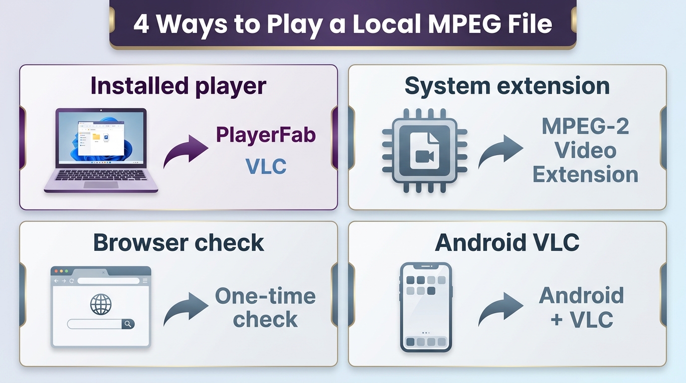 Playback choices for MPEG files on Windows 11, browsers, and mobile devices