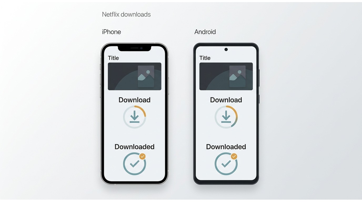 Netflix app download flow on iPhone and Android with completed episode