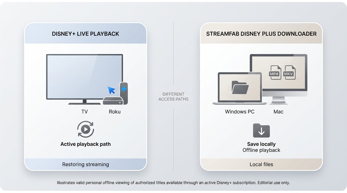 Comparison of Disney+ live playback and StreamFab offline viewing