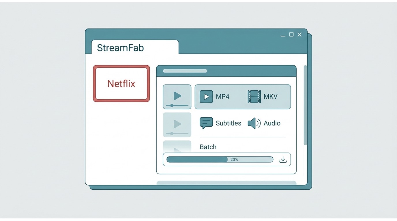 StreamFab desktop workflow with MP4, MKV, subtitles, and batch downloads