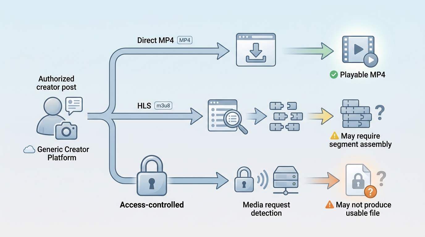 Firefox outcomes for OnlyFans direct MP4, HLS playlists, and access-controlled media