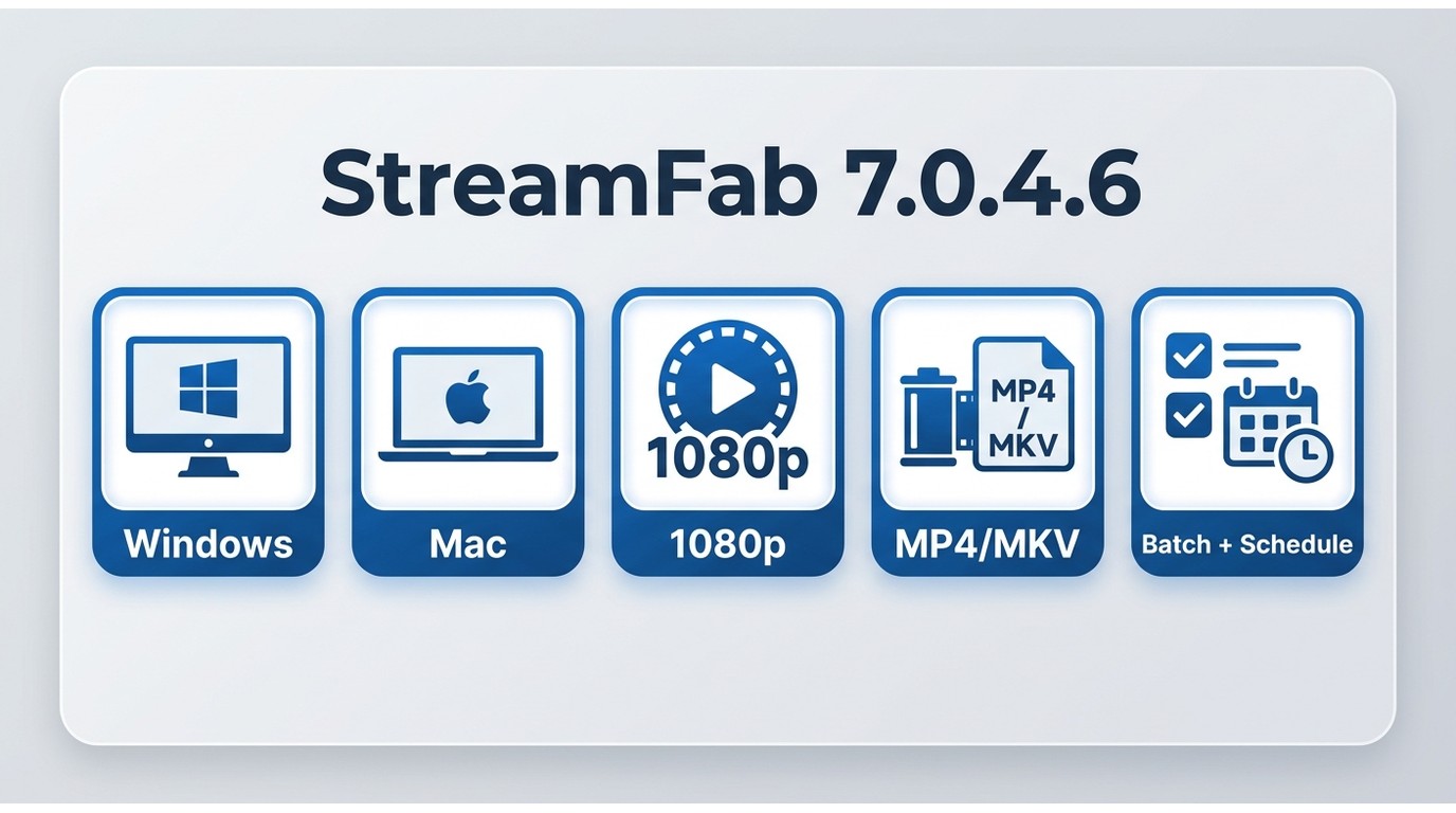 StreamFab version 7.0.4.6 supports Windows, Mac, 1080p, MP4, MKV, and batch downloads