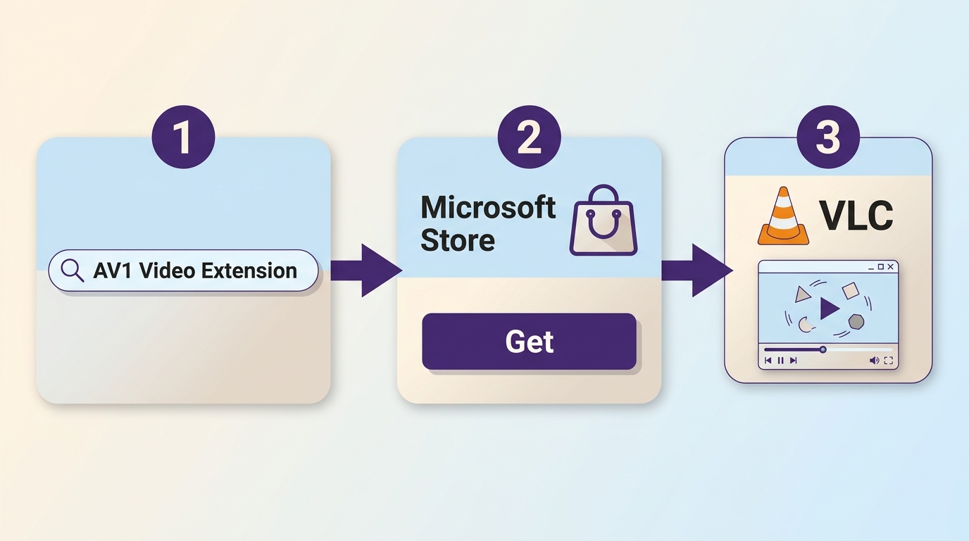 Windows Microsoft Store installing AV1 Video Extension for VLC playback