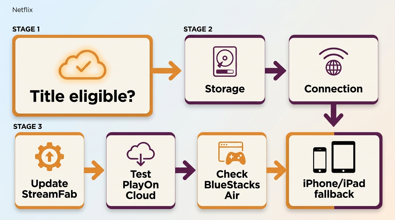 Troubleshooting paths for Netflix downloads, recordings, and BlueStacks on Mac